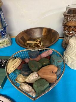 Cast lighthouse door stopper, carved hearts and old man , more