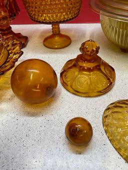 Beautiful Amber glassware lot, including imperial, Fenton hobnail, open lace
