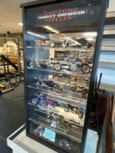 Harley Davison model motorcycle display case & 13 bikes