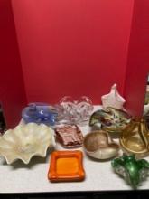 Gorgeous lot of art glass ashtrays dishes, baskets vases