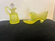 Fenton topaz opalescent cruet and shoe