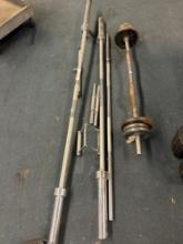 45 pound Olympic bar and smaller weight lifting bars. curl bar with weights and pull down bars