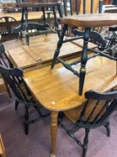 7 pc maple table w/ 6 black stencil chairs