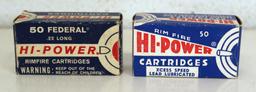 2 Full Vintage Boxes Federal Hi-Power Cartridges Ammunition - 1 Box .22 Long, 1 Box .22 LR Xcess