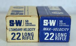 2 Different Full Vintage Boxes Smith & Wesson .22 LR Cartridges Ammunition - 1 Standard Velocity, 1