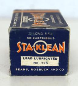 Full Vintage Box Sears Roebuck and Co. Sta-Klean .22 LR Cartridges Ammunition...