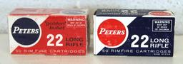 2 Different Full Vintage Boxes Peters .22 LR Cartridges Ammunition - 1 Box High Velocity, 1 Box