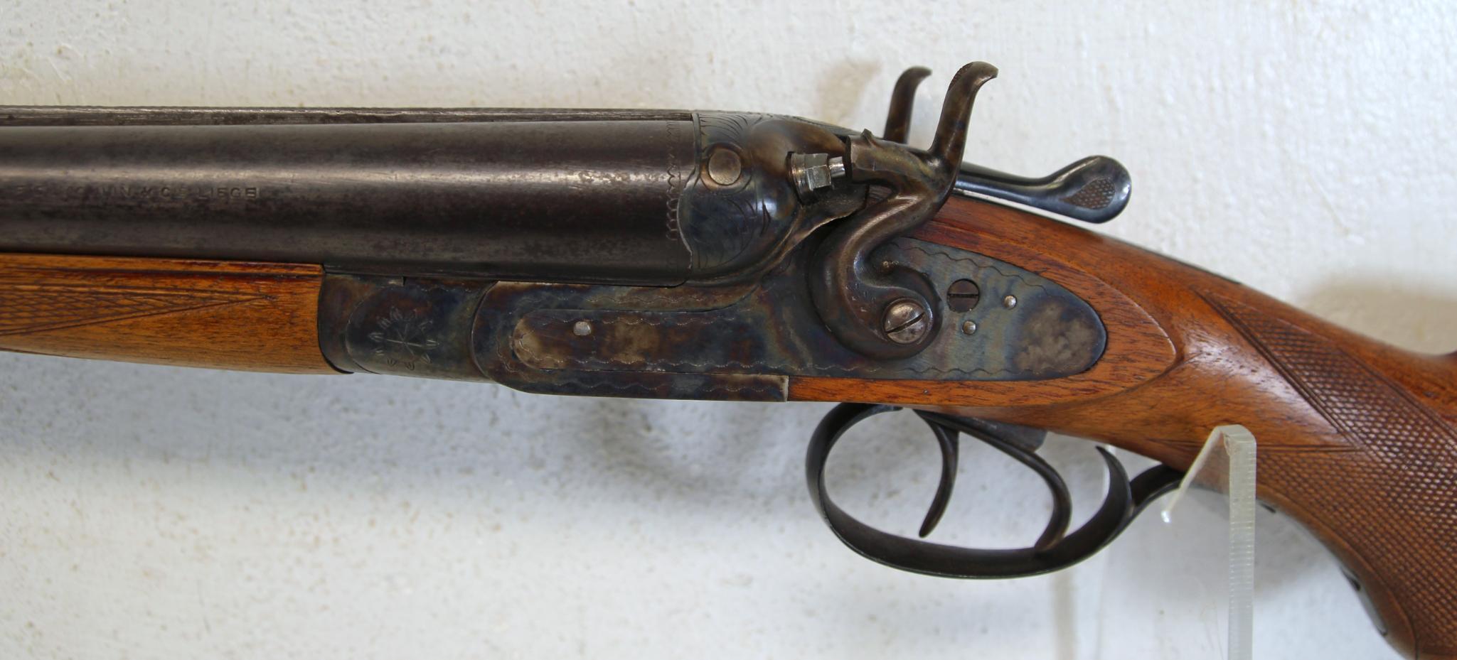 F....Dumoulin Liege French 12 Ga. Side by Side Percussion Shotgun Ding in Right Barrel... SN#63395..