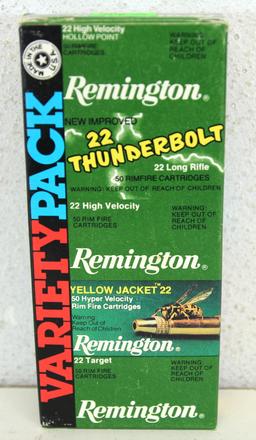 Vintage Variety 5 Pack Remington .22 LR Cartridges Ammunition - High Velocity HP, .22 Thunderbolt,