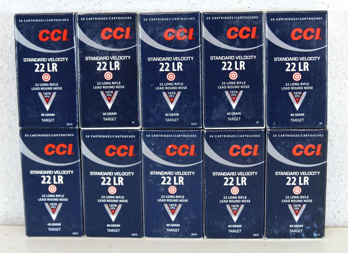 10 Full Boxes (500 Rds) CCI .22 LR Standard Velocity 40 gr. Target Cartridges Ammunition...