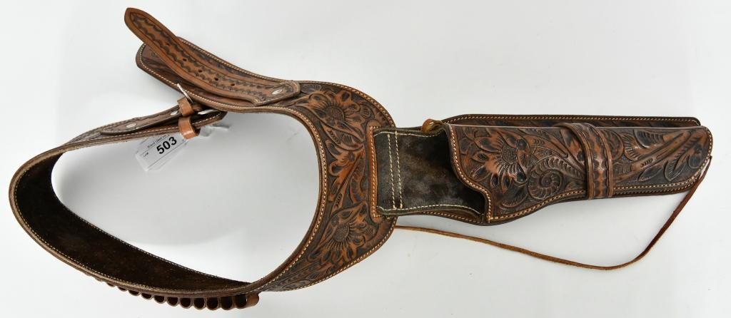 Unmarked Handed Tooled Leather Holster & Belt