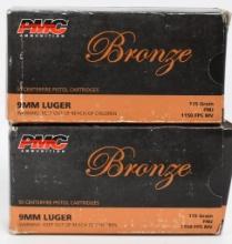 100 Rounds Of PMC Bronze 9mm Luger Ammo