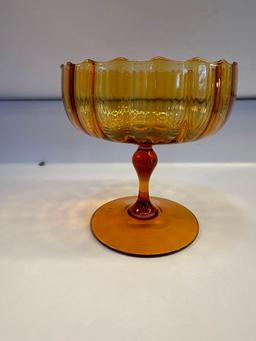 Vintage Amber Glass Pedestal Candy Dish