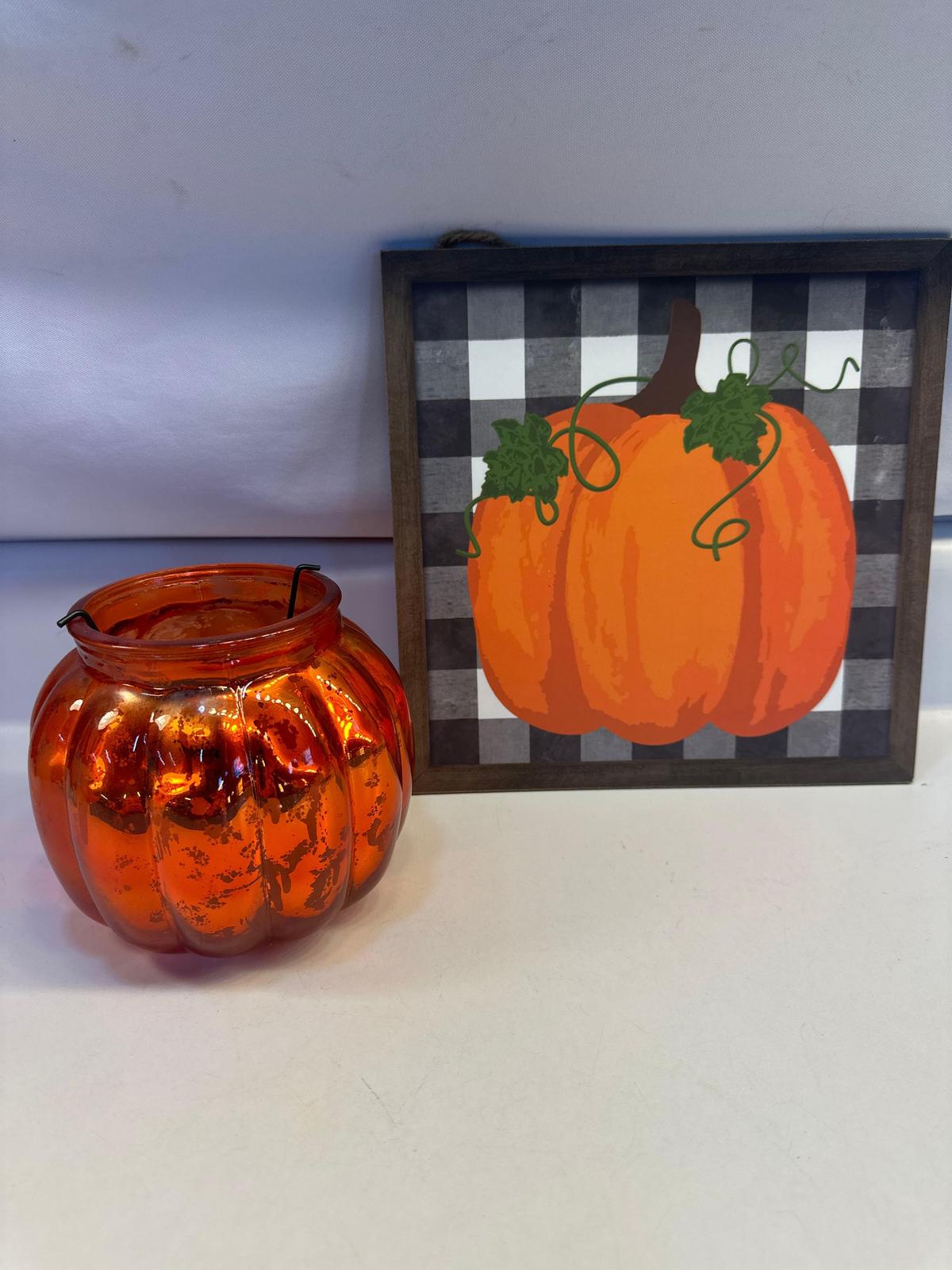 Pumpkin Tea Light Holder With Lifter/ Pumpkin Wall Hanging