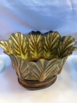 Elegant Metal Copper Tone Cabbage Oval Planter Set