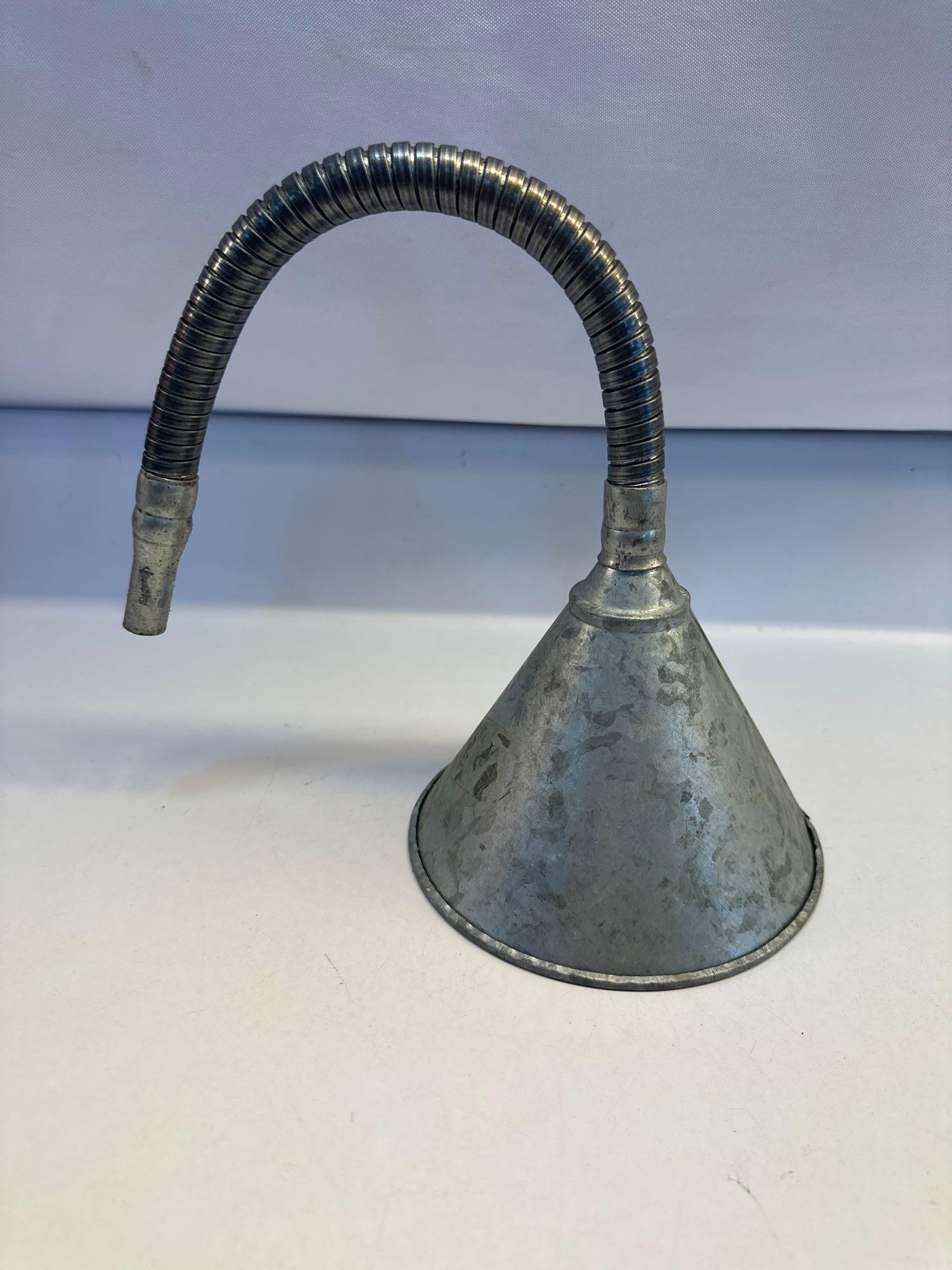 Vintage Galvanized Metal Oil Funnel With Flexible Long Spout