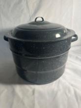 Vintage Enamelware Cold Pack 6 Jar Canner With Lid