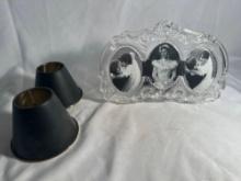 New Mikasa Decorative Glass Picture Frame In Box / 2 Small Lamp Shades