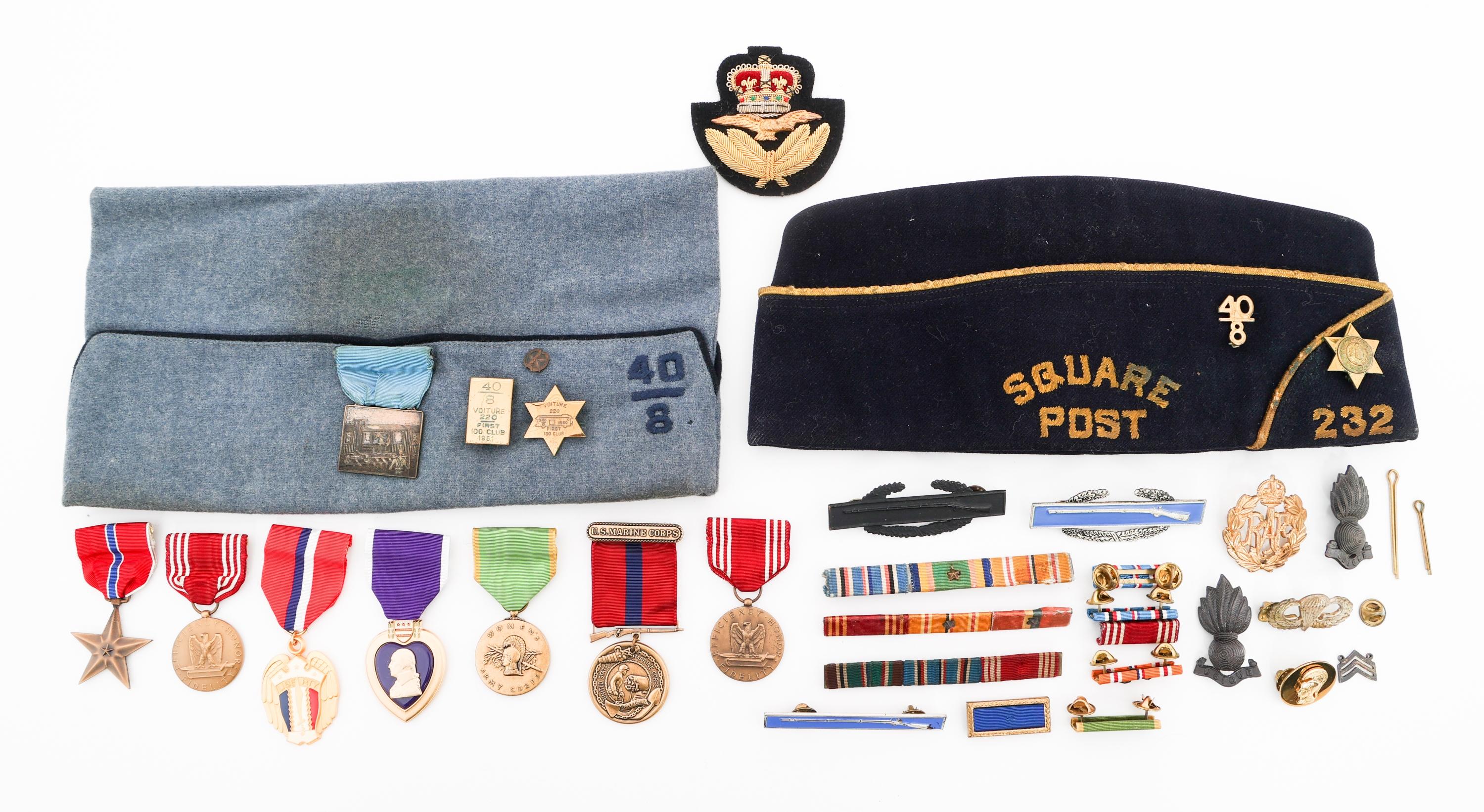 WWII US & UK ARMED FORCES OVERSEAS CAPS & MEDALS