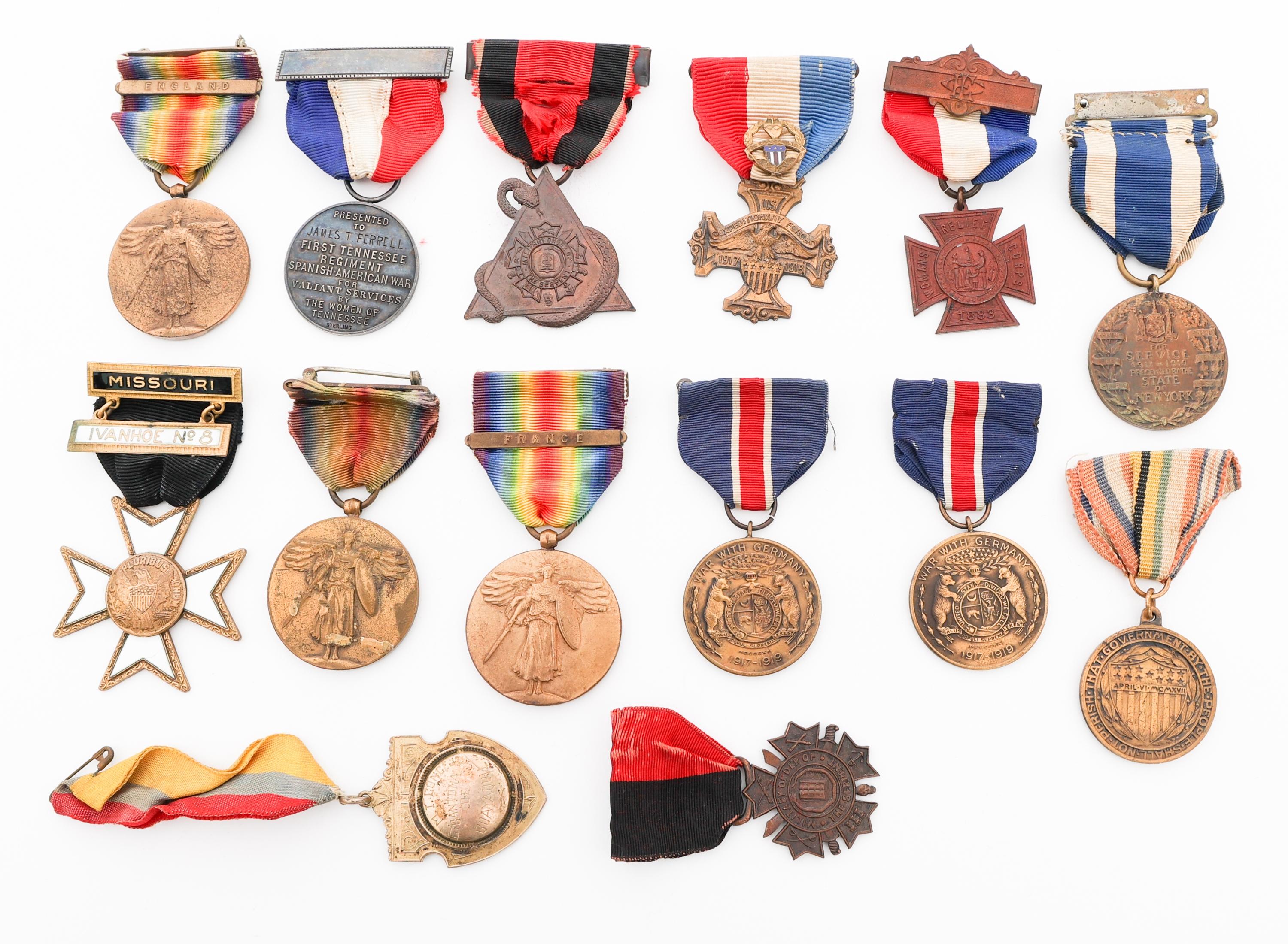 WWI ERA US STATE SERVICE & FRATERNAL MEDALS