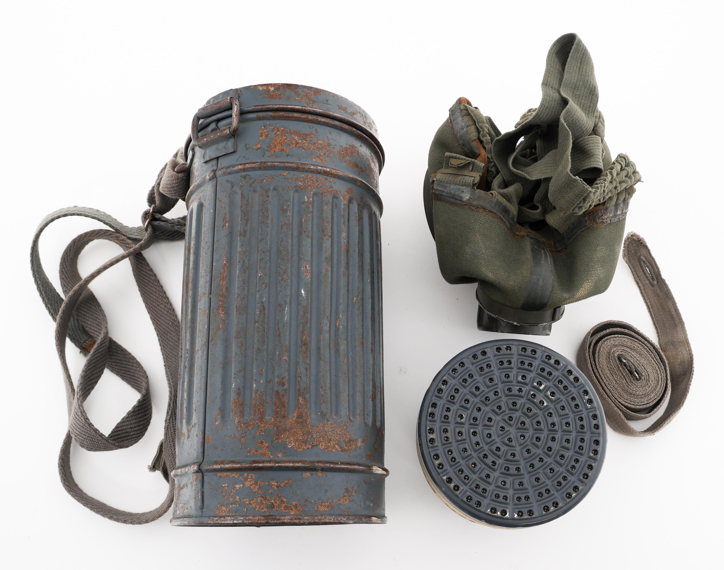 WWII GERMAN FIELD GEAR, GLOVES, & GAS MASK