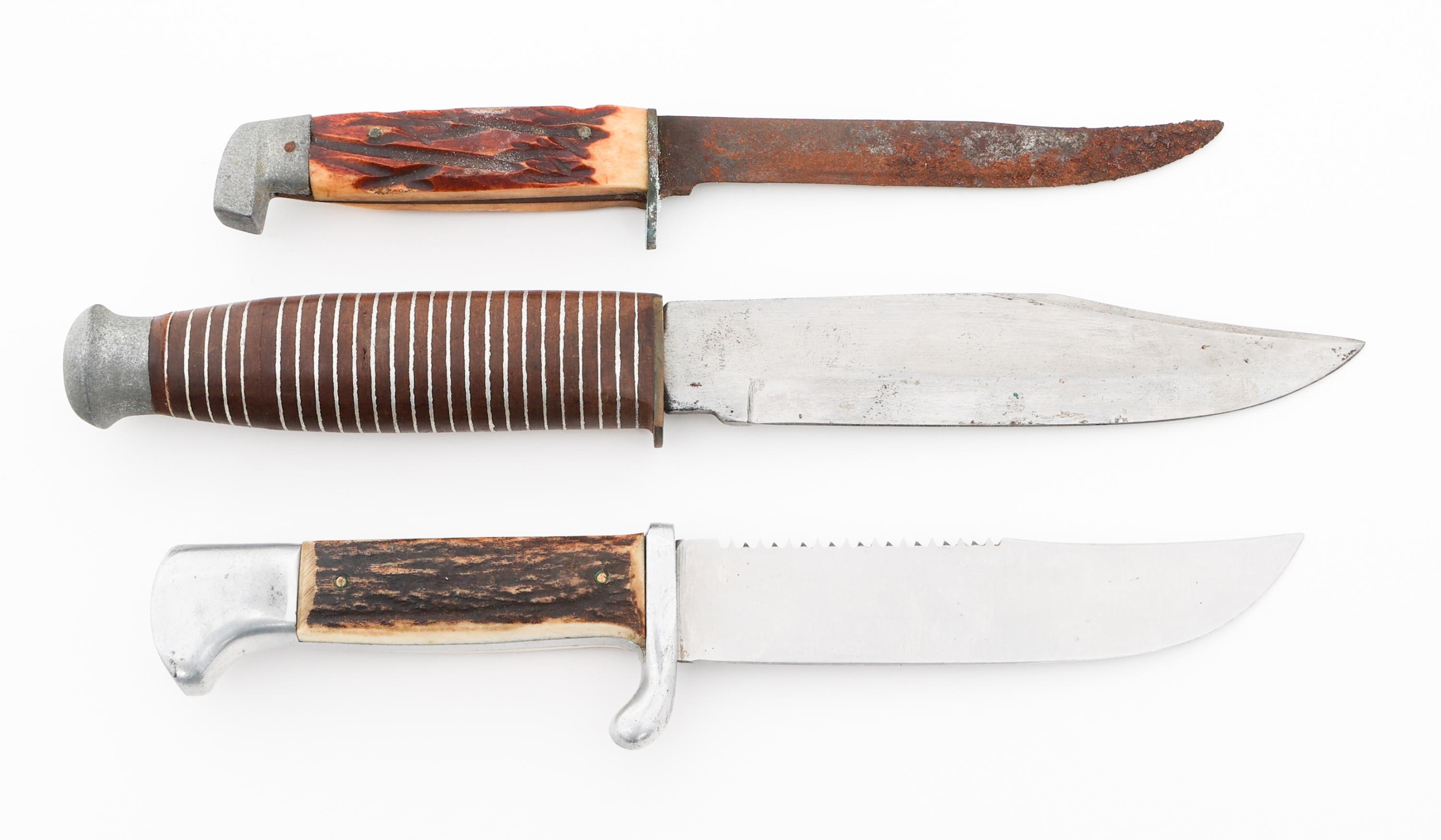 STAG HORN & LEATHER GRIPPED HUNTING KNIVES