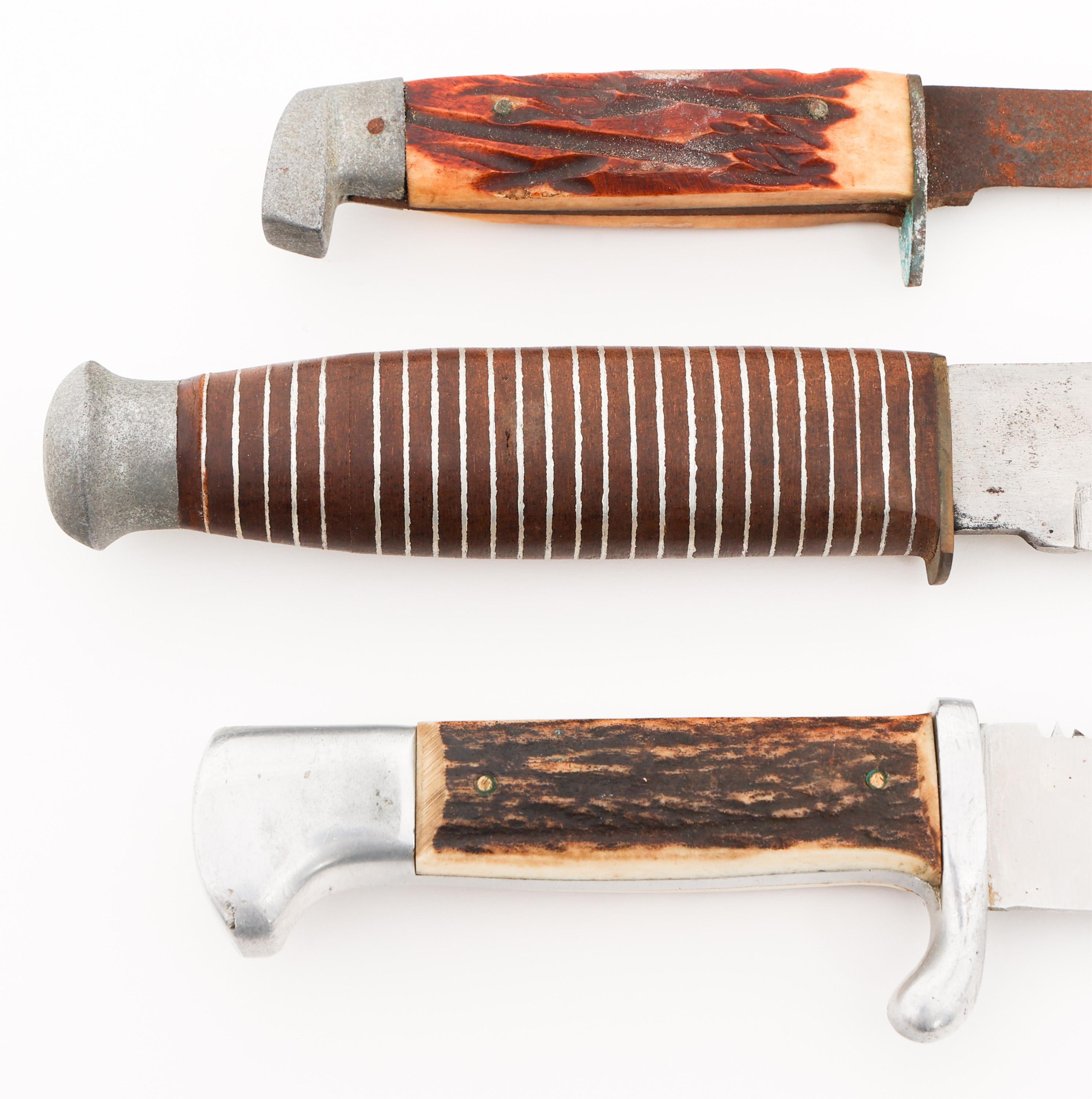 STAG HORN & LEATHER GRIPPED HUNTING KNIVES