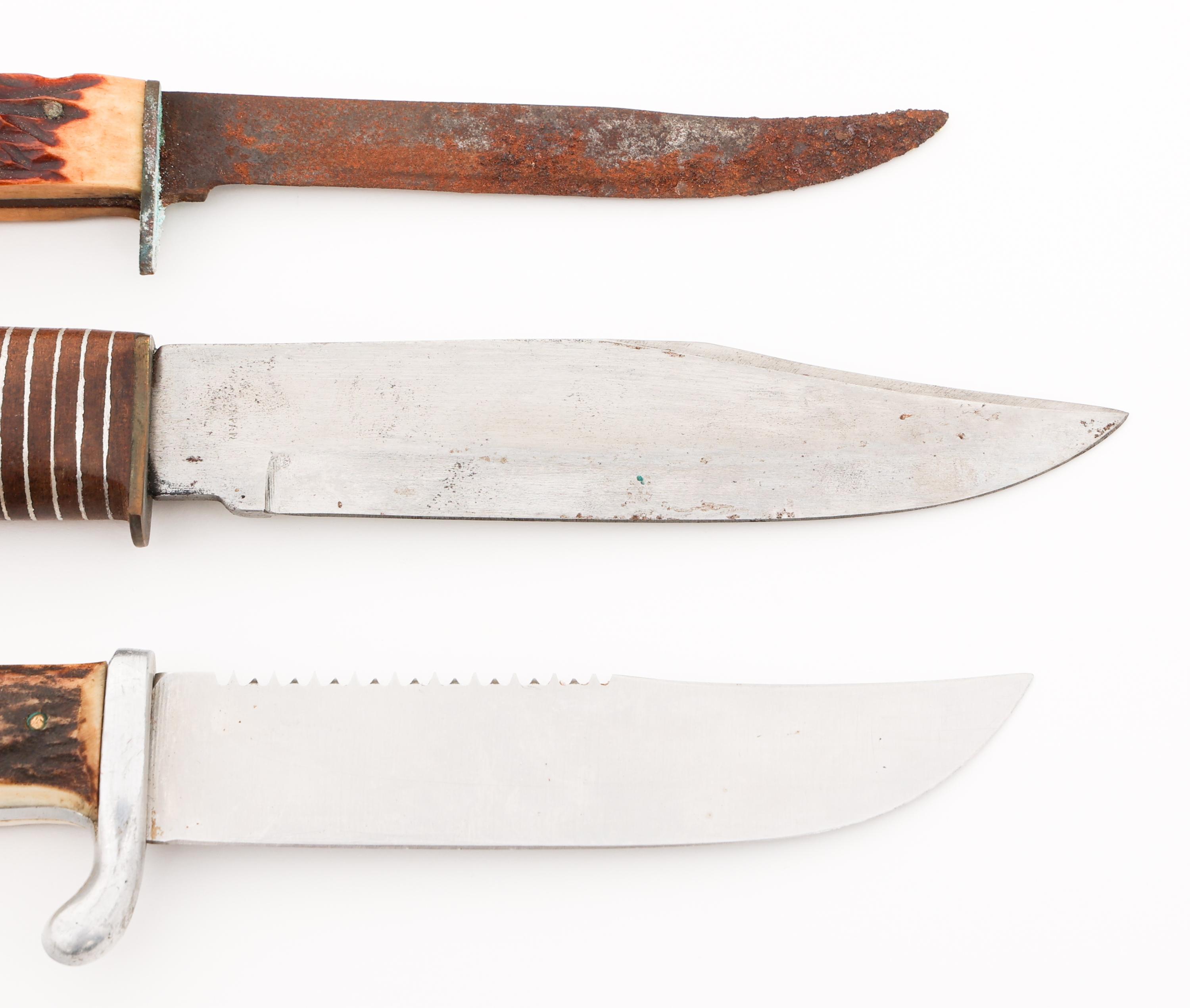 STAG HORN & LEATHER GRIPPED HUNTING KNIVES