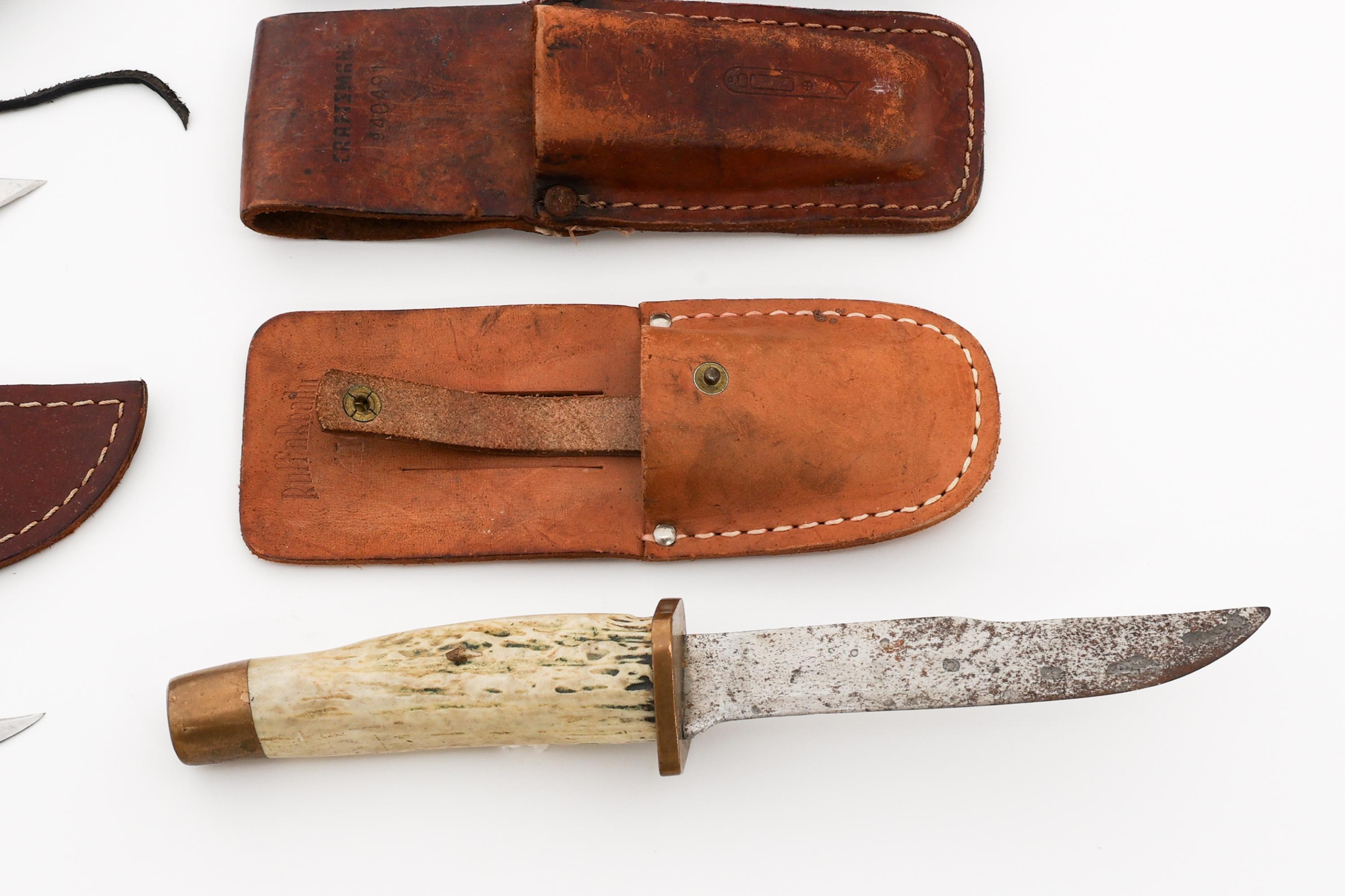 STAG HORN HUNTING KNIVES & LEATHER SHEATHS