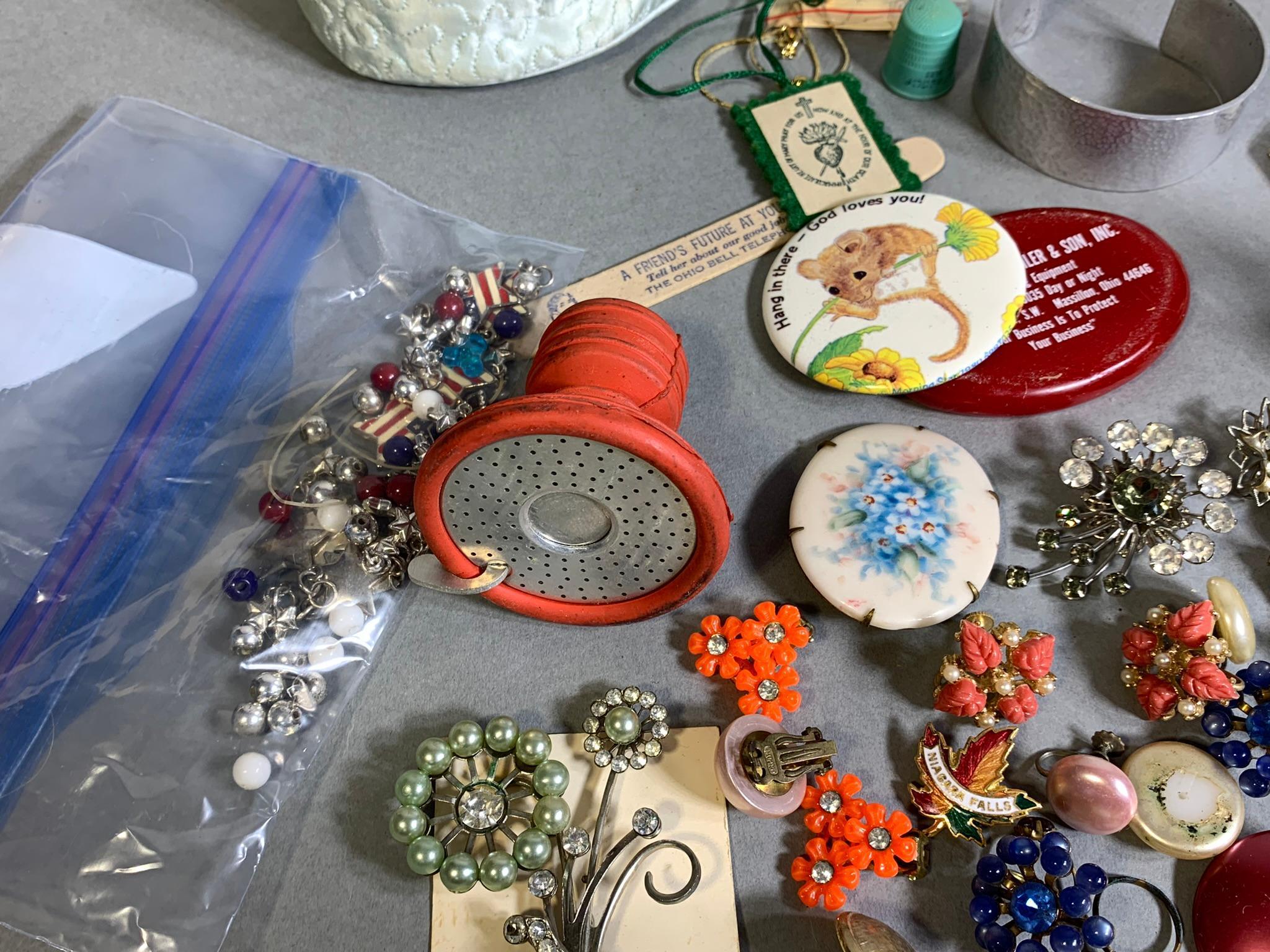 Costume Jewelry, Buttons, Vintage Curling Iron & Scissor Set