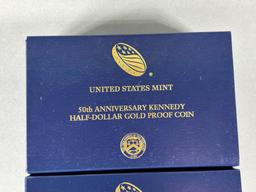 2 US Mint 50th Anniversary Kennedy Gold Proof Coins