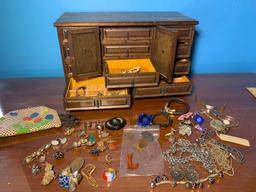 Group of Costume Jewelry and Jewelry Box