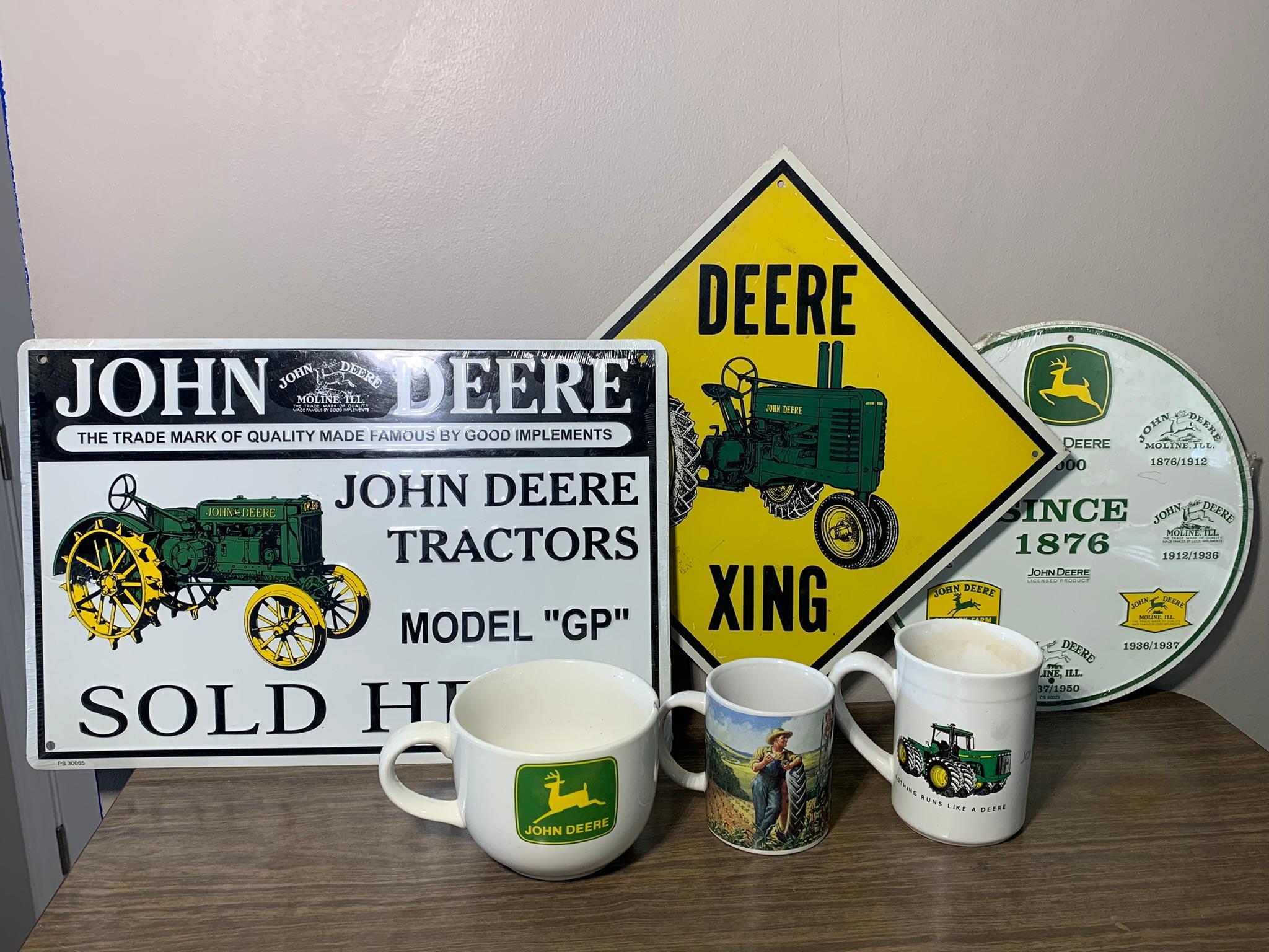 John Deere Signs, Lights, Match Holder, Tin & Thermometer