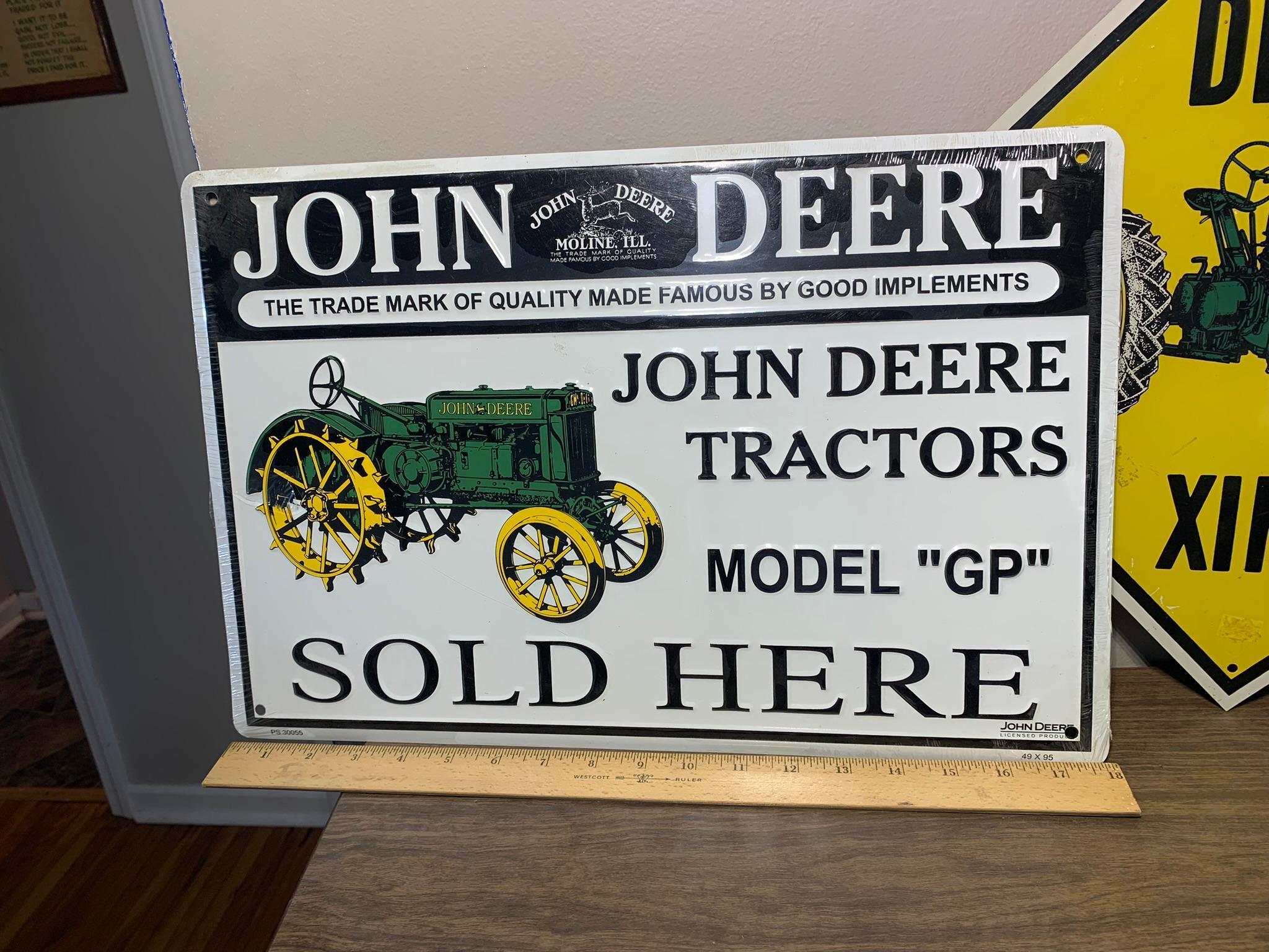 John Deere Signs, Lights, Match Holder, Tin & Thermometer