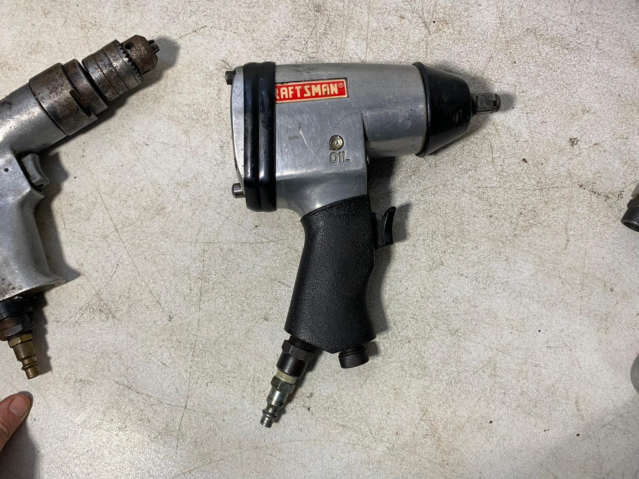 Group of Pneumatic Tools - Impact Wrench, Air Hammer, Chisel, Drill