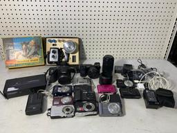 Assortment of Digital Cameras, Chargers & More