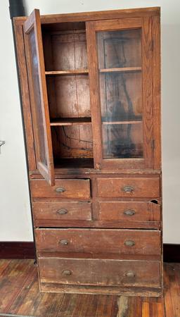 PRIMITIVE 6 DRAWER - 2 DOOR -- WOODEN KITCHEN CABINET