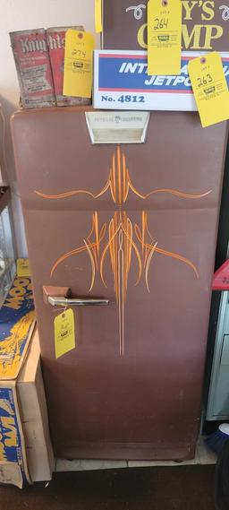 Vintage GE refrigerator with local artist pinstripes, runs