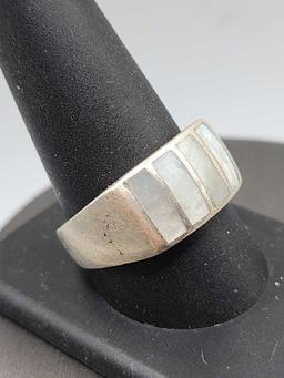 Large sterling silver & mother of pearl ring, size 11