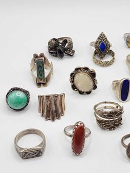 Lot of (20) vintage sterling silver rings, AWESOME GROUP