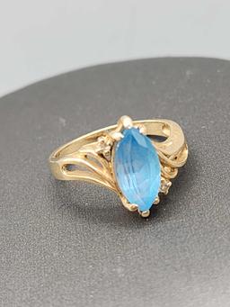 14k gold marquise blue topaz ring, size 6