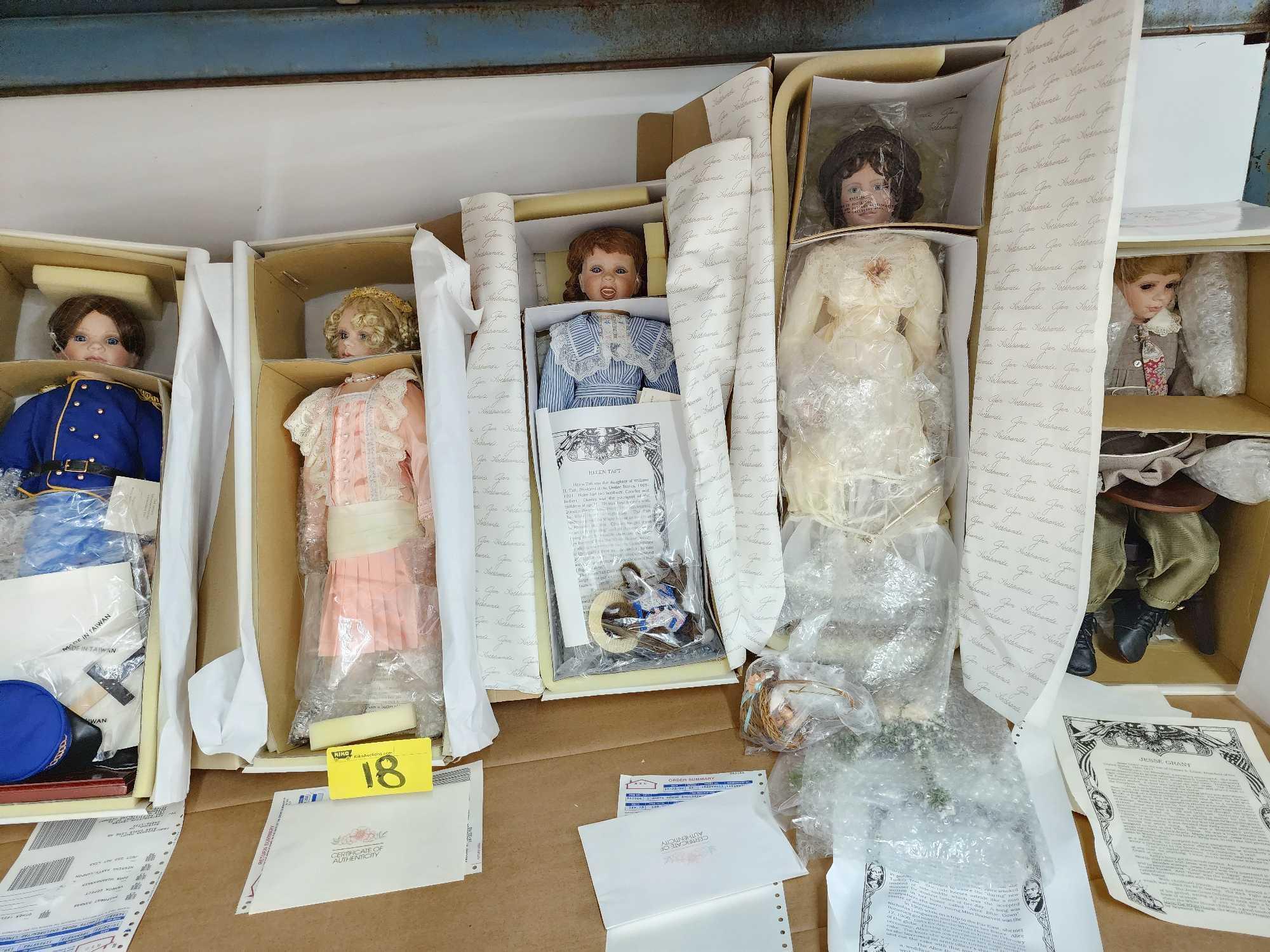 (5) collectible porcelain dolls in boxes