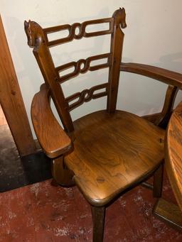 Vintage Oak Tavern Table and (4) Chairs with Carved Horse Heads