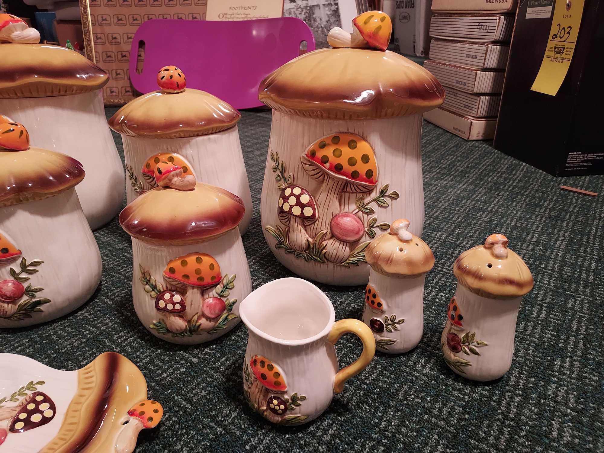 Vintage 1978 Sears/Roebuck Merry Mushroom Canister & Serving Set