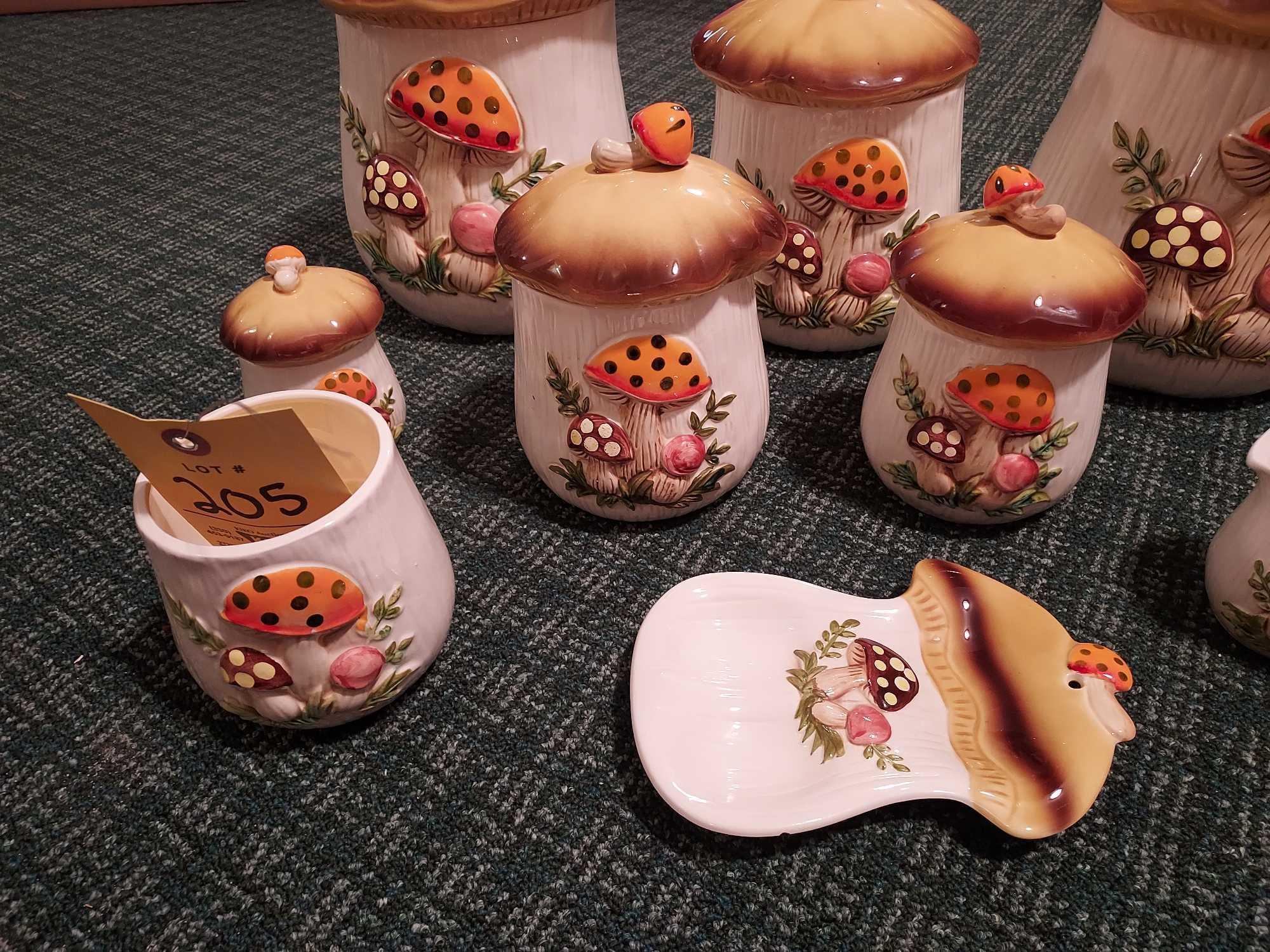 Vintage 1978 Sears/Roebuck Merry Mushroom Canister & Serving Set