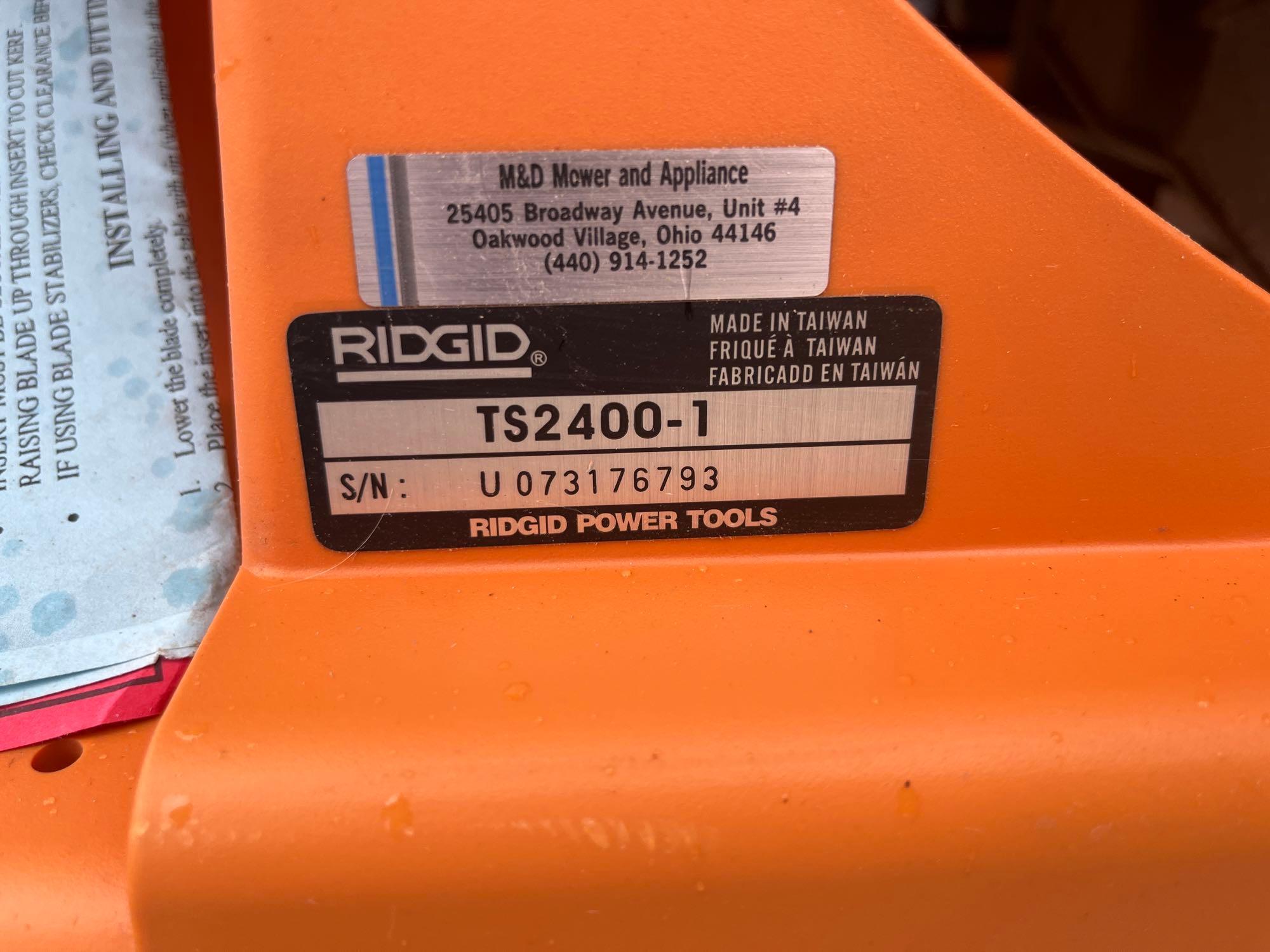 Ridgid 10in Table Saw with Ridgid Two Wheel Work Stand and Accessories