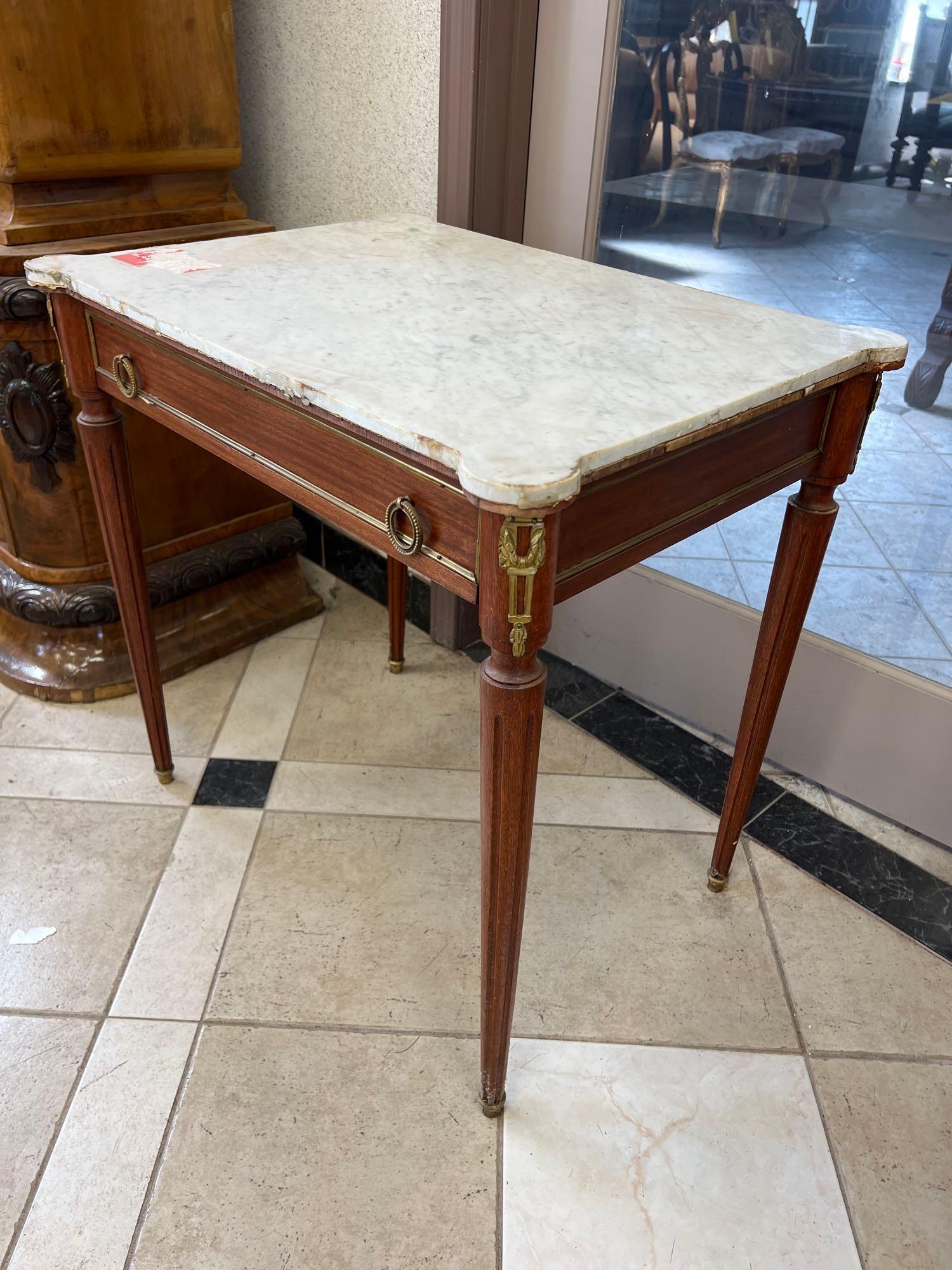 Early Marble Top Side Table with Drawer