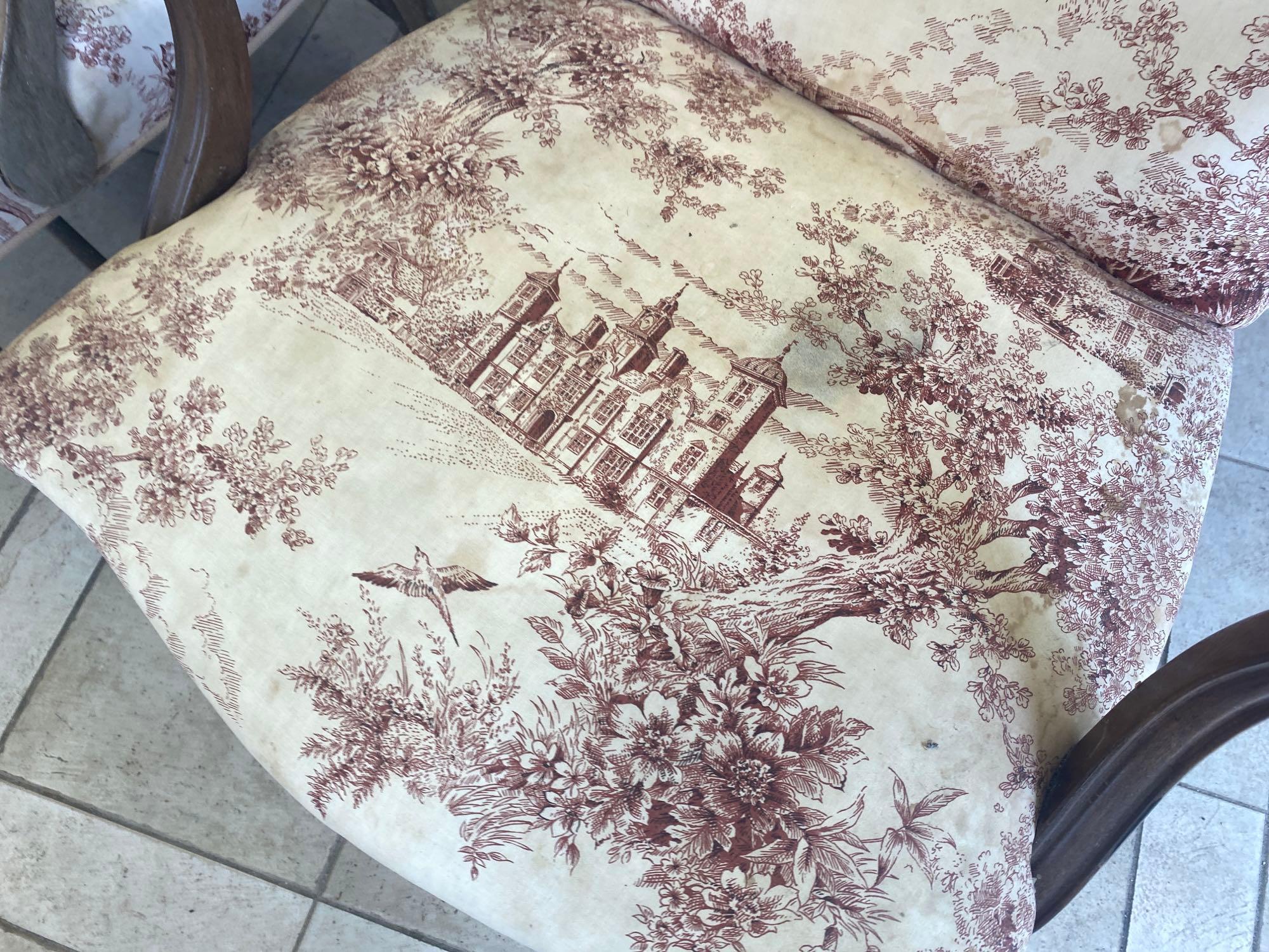 Pair of Early Upholstered Arm Chairs