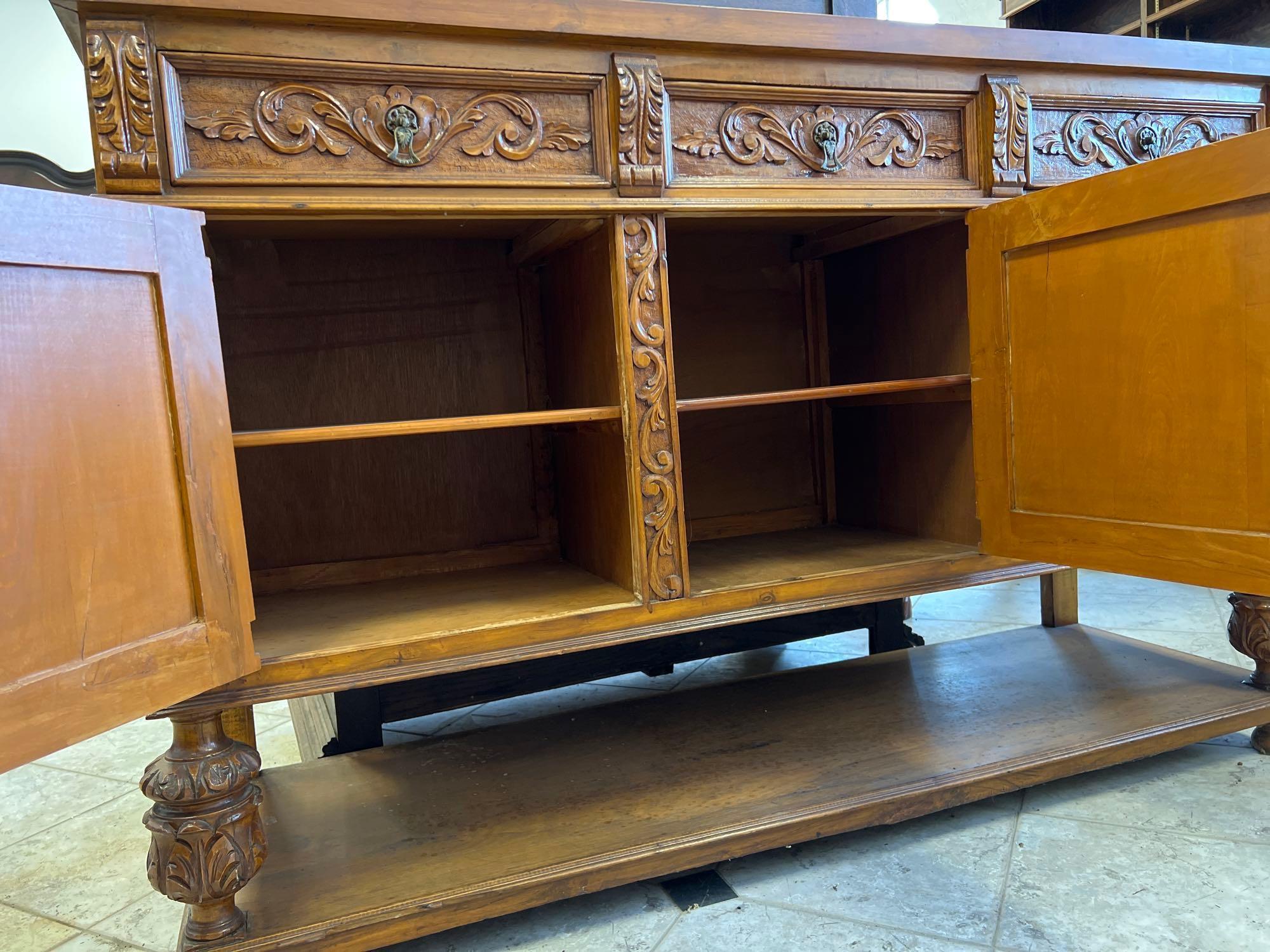 Ornate 1940s Mexican Walnut Buffet Server