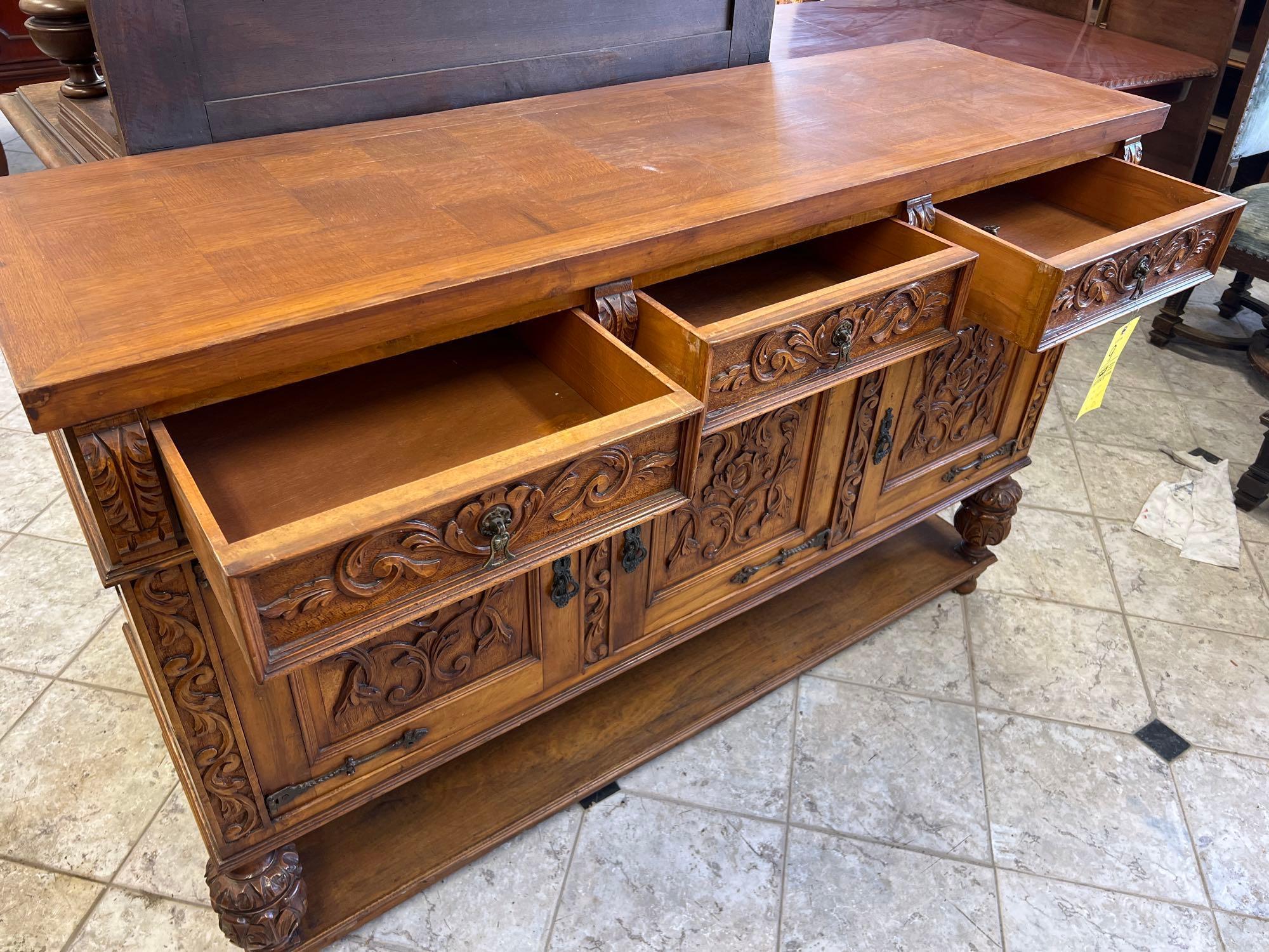 Ornate 1940s Mexican Walnut Buffet Server